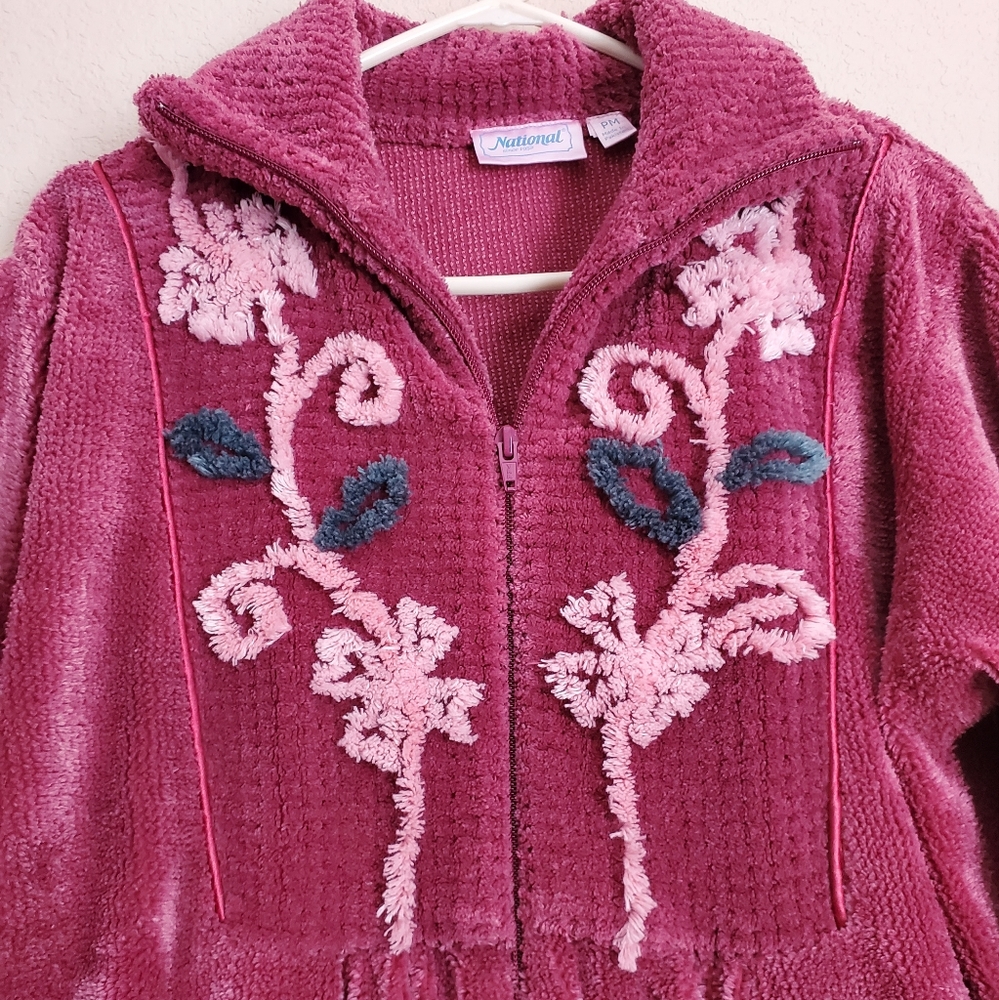 Plush Floral Embroidered Long Robe - Rose (Unbranded) - Picture 4 of 7